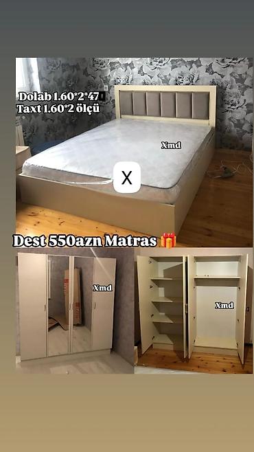 Ev üçün mebel: Yataq otağı dəsti • Tərkib: taxt və 4 qapılı şkaf (güzgülü orta — 1