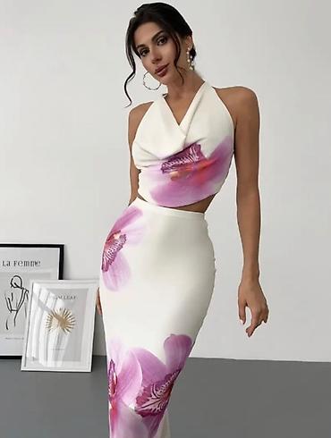 koton torbe: Elegantna dvodelna kombinacija – halter top i uska midi suknja - — 1
