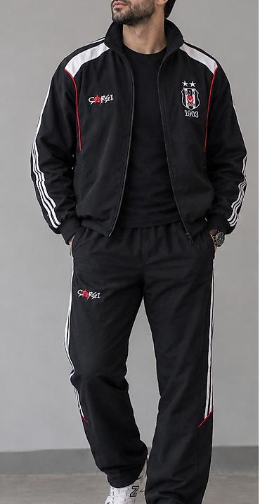 azar 514tkl: Beşiktaş 1903 temalı kişi idman dəsti (jaket + şalvar) - Rəng: qara — 3