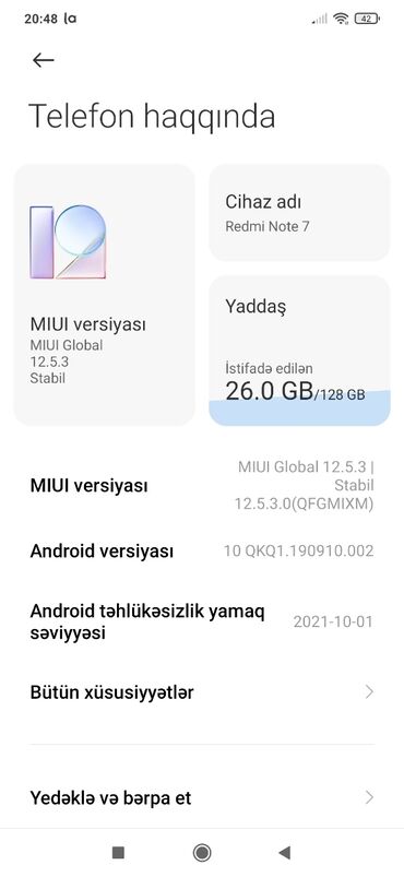Xiaomi: Xiaomi Redmi Note 7, 128 GB, rəng - Göy, 
 Simsiz şarj