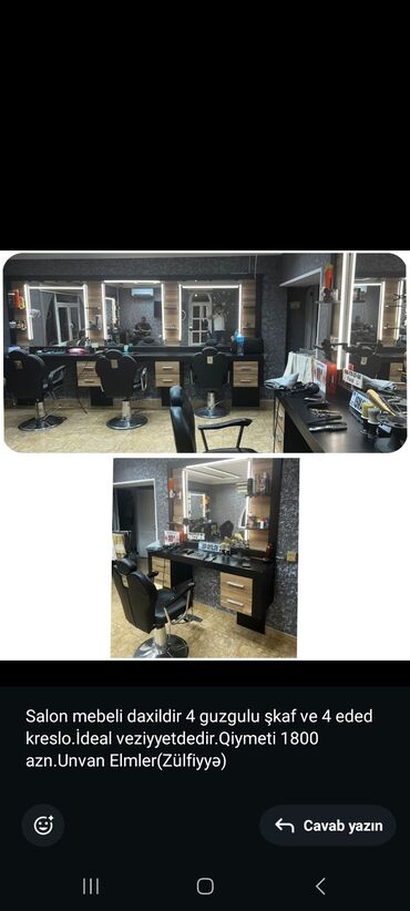 Salon mebeli daxildir 4 guzgulu şkaf ve 4 eded kreslo.İdeal