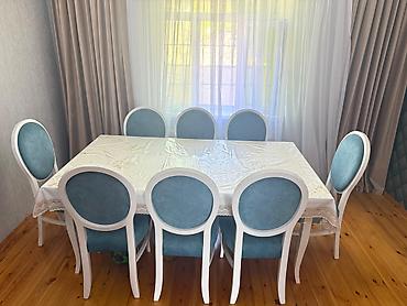 Qonaq otağı üçün, İşlənmiş, Qatlanan, Dördbucaq masa, 8 stul