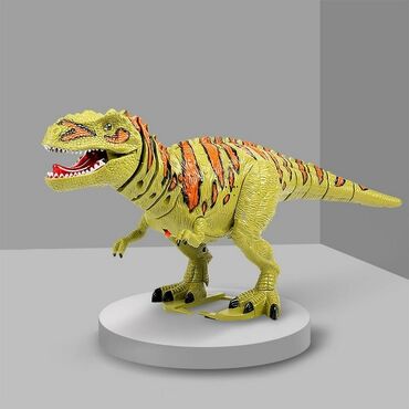 kermit baku: Reçetəli dişləri və açılmış ağzı ilə T-Rex modelində hazırlanmış sarı