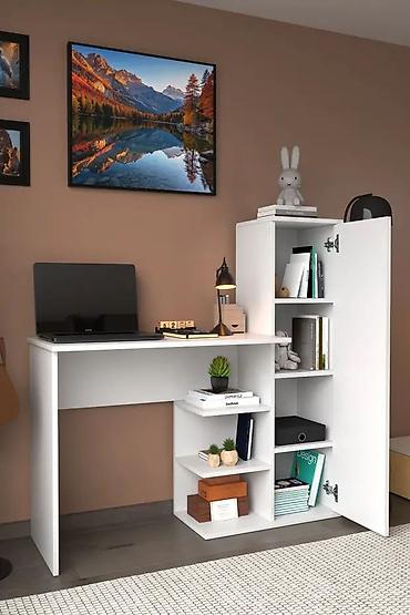 study table: Письменный стол с боковым стеллажом и шкафчиком. - Цвет: белый — 1