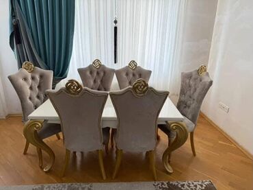 işlenmiş masalar: Qonaq otağı üçün, İşlənmiş, 6 stul