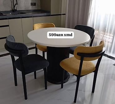 masa dəsti: Dəyirmi yemək dəsti – masa + 4 stul - Masa: dairəvi forma, qalın üst — 1