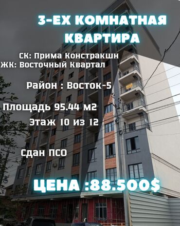 Продажа квартир: 3 комнаты, 95 м², Элитка, 10 этаж, ПСО (под самоотделку)