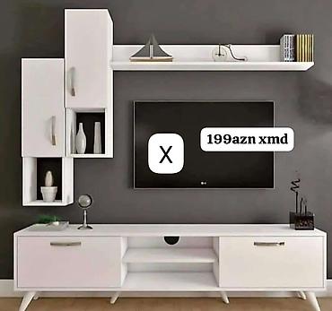 Ağ rəngli müasir TV stendi və divar rəfləri dəsti - Minimalist