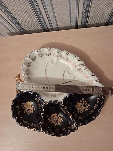 sapı: Qızılı naxışlı porselen meyvə/qəlyanaltı qabı - Material: porselen - — 3