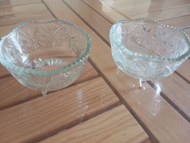 Konfet qabları: Şüşə dekorativ qablar dəsti - Mavi rəngli, əl işi kimi görünən — 9