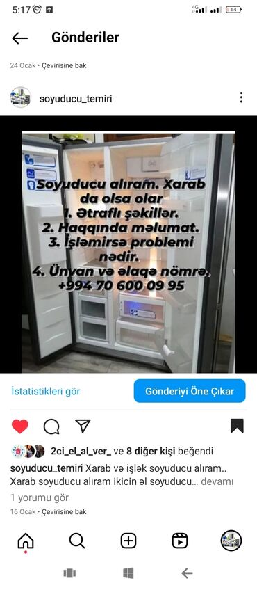 işlənmiş soyuducu alıram: Xarab ve işlək soyuducu alıram. İkinci el soyuducu alıram. Xarab