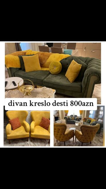 divan və kreslolar: Б/у, Диван, 2 кресла, Без подьемного механизма, Нераскладной