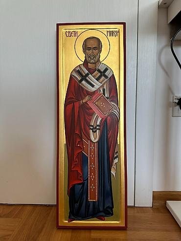 biljka adam: Pozlaćena, ručno oslikana ikona, Sv. Nikola, 70x30cm — 1