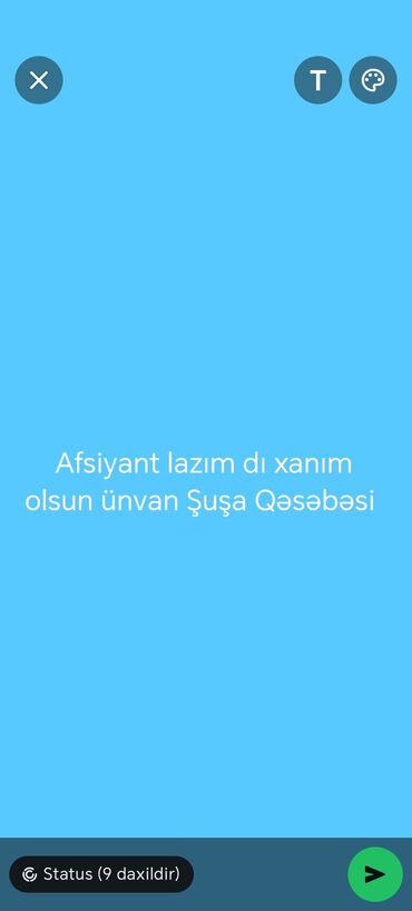 Marketinq, Reklam və PR: Şuşa Qəsəbəsində yerləşən müəssisəyə xanım afsiyant tələb olunur. Bu