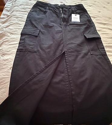 uzun bot: Qara rəngli uzun denim ətək - Model: cargo stilində, düz kəsim, maksi — 1