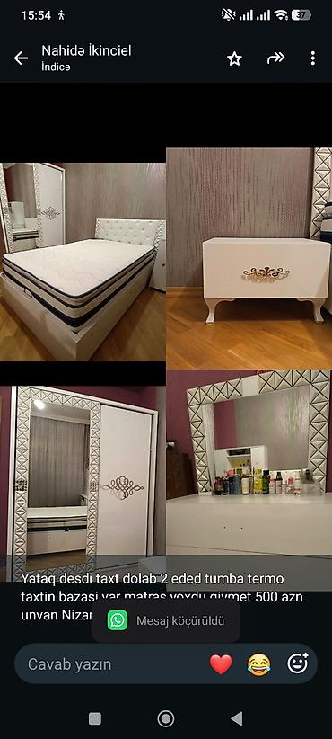Мебель для дома: Yataq desdi taxt dolab 2 eded tumba termo taxtin bazasi var matras — 1