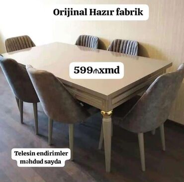 stol kuxna: Qonaq otağı üçün, Yeni, Açılan, Dördbucaq masa, 6 stul