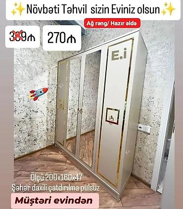 divar skaflari: Yeni, 4 qapılı, Güzgülü, Ağ, Açılan, Düz dolab — 1
