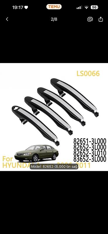 Avtomobil qapı tutacaqları: Hyundai Grandeur Məhsul: Avtomobil qapı tutacağı (xarici), qapaqla — 5