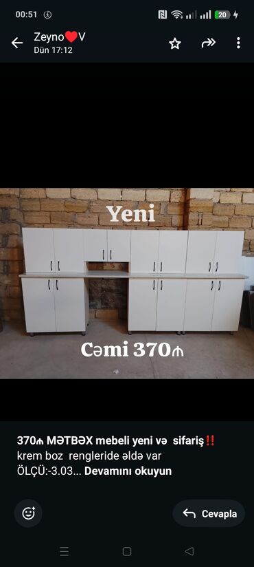 Dolablar: *370₼ MƏTBƏX mebeli yeni və sifariş*‼️ krem boz rengleride əldə var