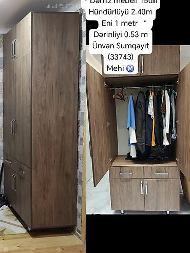 Dəhliz üçün şkaf – 150 litrlik Ölçülər: - Hündürlük: 2.40 m - En: 1 m