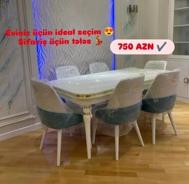 Qonaq otağı üçün, Yeni, Açılan, Dördbucaq masa, 6 stul
