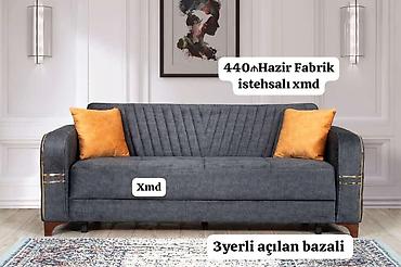 açılan divan: 3 yerli açılan, bazalı divan - Fabrik istehsalı - Qrafit-boz rəngli — 1