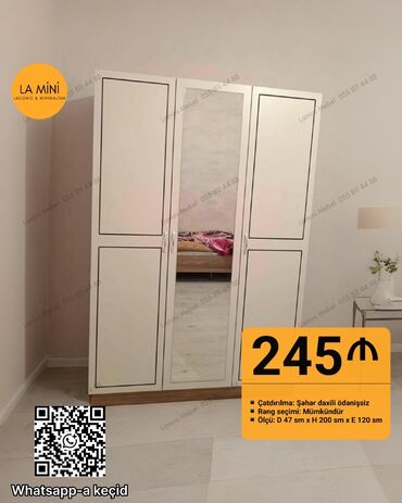 шкаф для стиральной машины в ванной: Açılan, 3 qapılı Düz dolab, Qarderob, paltar dolabı