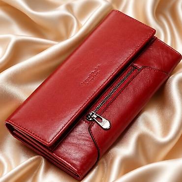 hugo torbe: Elegantan ženski novčanik – crvena koža - Materijal: glatka — 1
