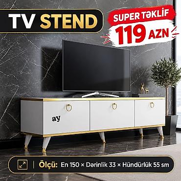 TV altlığı: TV stend - Ölçü: En 150 × Dərinlik 33 × Hündürlük 55 sm - Rəng və — 1