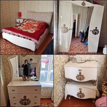 ikinci el qapilar: Двуспальная кровать, Трюмо, Шкаф, 2 тумбы, Б/у