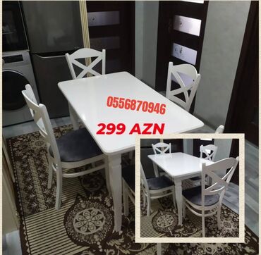 Masa və oturacaq dəstləri: Mətbəx üçün, Yeni, Açılmayan, Dördbucaq masa, 4 stul — 2