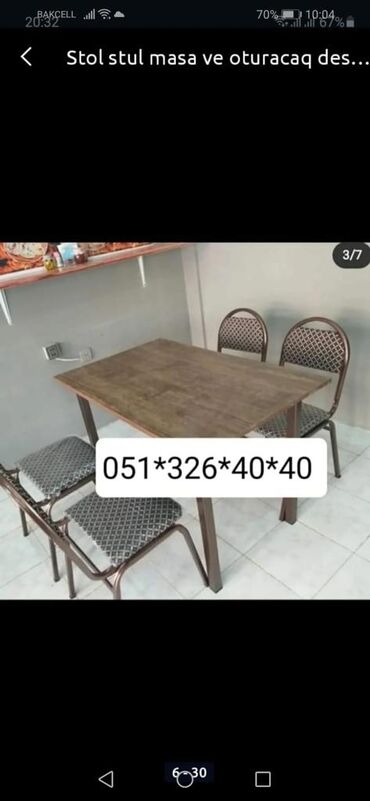 Masa və oturacaq dəstləri: Mətbəx üçün, Yeni, Açılmayan, Kvadrat masa, 4 stul — 26