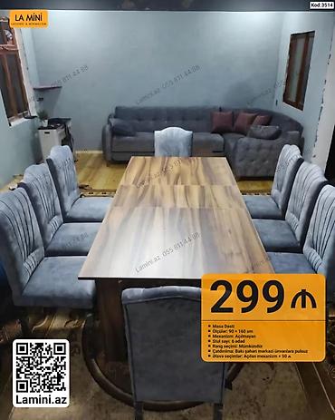 Masa dəsti - Ölçülər: 90 x 160 sm - Mexanizm: Açılmayan - Stul sayı
