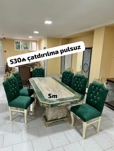 Masa və oturacaq dəstləri: Qonaq otağı üçün, Yeni, Açılmayan, Dördbucaq masa, 6 stul