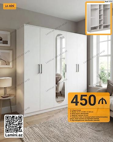 5 qapılı şkaf – Kod: 1773 - Ölçülər: Dərinlik 47 sm × Hündürlük 200