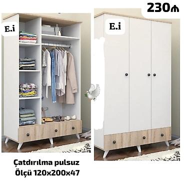 gips blok: Yeni, 3 qapılı, Siyirməli, Ağ, Açılan, Düz dolab — 1