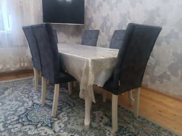 həyət stol: Qonaq otağı üçün, İşlənmiş, Açılmayan, Dördbucaq masa, 6 stul, Azərbaycan