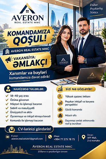 səyyar satış: Averon Real Estate MMC – “Əmlakçı” vakansiyası Komandamıza qoşul! — 1
