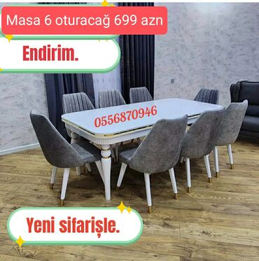 Masa və oturacaq dəstləri: Qonaq otağı üçün, Yeni, Açılan, Dördbucaq masa, 6 stul