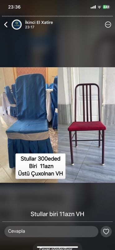 продажа столов и стульев: Salam . Diqqetle oxuyun satmıram mene bele stul çexolları lazımdı