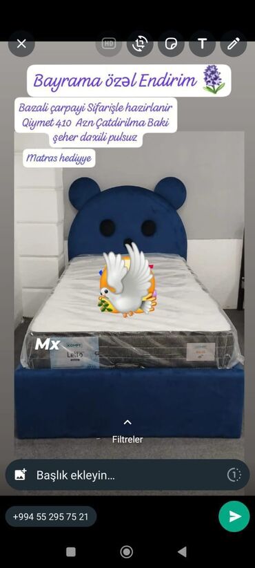 Divan və masa dəstləri: Çarpayı yeni tək nəfərlik
