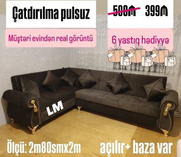 Divan və masa dəstləri: Künc divan, Yeni, Açılan, Bazalı, Parça, Şəhərdaxili pulsuz çatdırılma