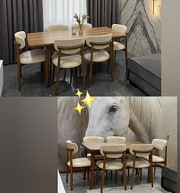 stol stul tap az: Modern yemək dəsti – 1 masa + 6 stul - Stil: Skandinaviya/minimalist — 1