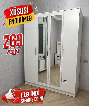 Paltar dolabları, qarderoblar: 4 qapılı paltar şkafı - Rəng: krem/bej tonları, qızılı dekor xətləri — 8