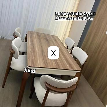 Yemək otağı üçün taxta masa və stul dəsti - Seçimlər: - Masa + 6