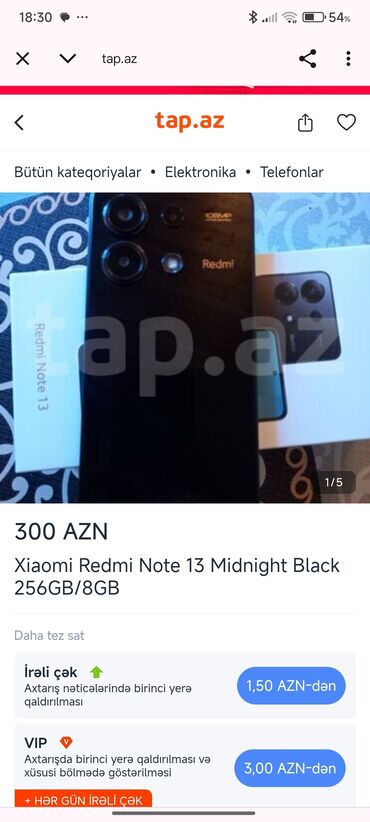 Redmi: Redmi Note 13, 256 GB, rəng - Qara, Zəmanət, Sensor, Barmaq izi