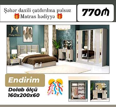 Yataq otağı dəstləri: Yataq mebel dəstləri 1) Dəst 1 – Ağ-qızılı dizayn - Tərkibi: 4 qapılı — 13
