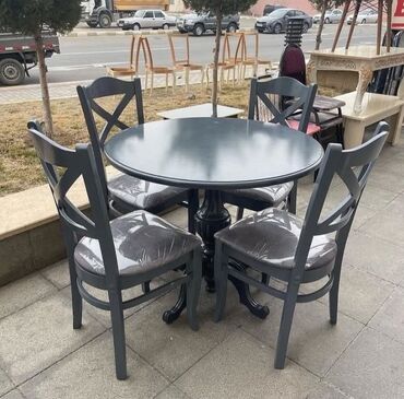 tek stullar: Mətbəx üçün, Yeni, Yumru masa, 4 stul