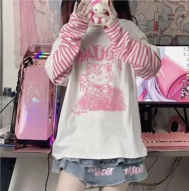 Лонгслив с принтом в стиле kawaii-grunge - Модель: белый лонгслив с